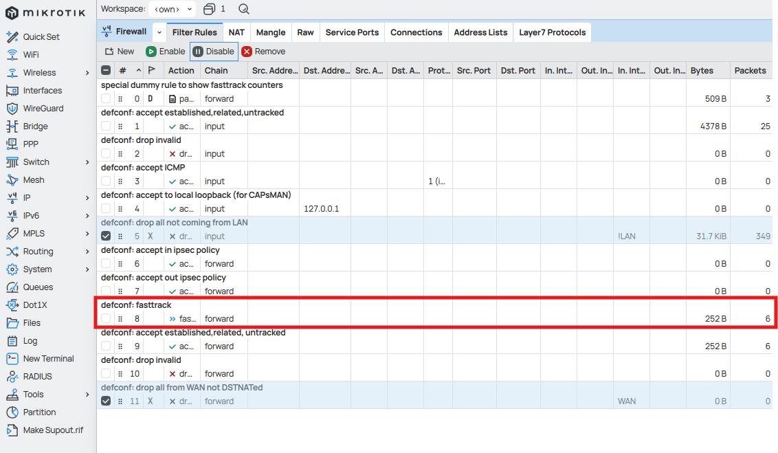 Mikrotik Fasttrack Rule